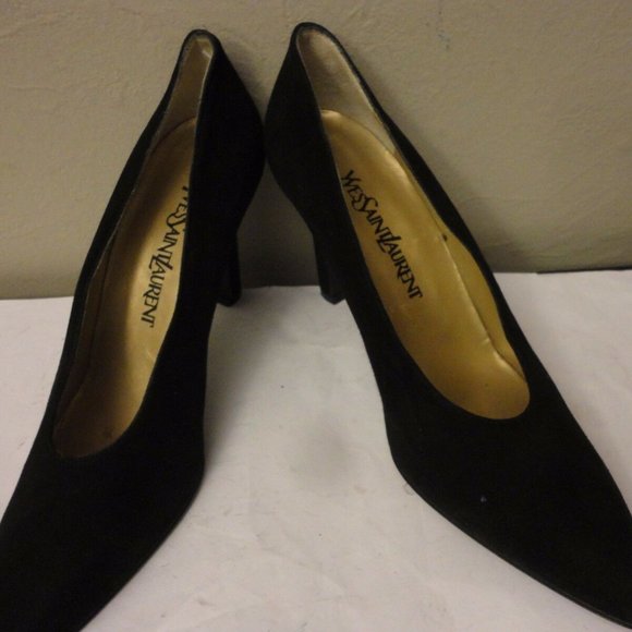 YSL Elegant Black Suede Pumps Heel Shoes Ladies 8 - Picture 2 of 5